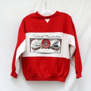 Vintage 90s Trend Basics red white sweathirt pullover ship fleece thermal warm S